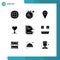 Set of 9 Vector Solid Glyphs on Grid for document, sharing, location, files, symbol