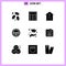 Set of 9 Vector Solid Glyphs on Grid for floppy, hand, building, gesture, mom