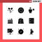 Set of 9 Vector Solid Glyphs on Grid for gift, dollar business, avatar, online, photo