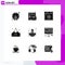 Set of 9 Vector Solid Glyphs on Grid for offshore, close, web, meal, drink