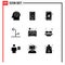 Set of 9 Vector Solid Glyphs on Grid for oven, cooker, device, traffic, directional
