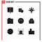 Set of 9 Vector Solid Glyphs on Grid for sperms, folder, secure, backup, operation