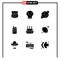 Set of 9 Vector Solid Glyphs on Grid for steamboat, wireless, death, receiver, phone