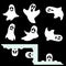 Set 9 White Halloween Funny Ghosts. Isolated.