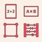 Set Abacus, Tablet with calculator, Chalkboard and Geometric figure Square icon. Vector
