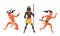 Set of Aboriginal or Indigenous Warriors, African and Indian Men Dressed in Ethnic Clothes with Weapon Cartoon Vector