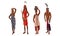 Set of aboriginal women and men from Africa in traditional ethnic dress. Vector illustration in flat cartoon style.