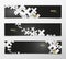 Set of abstract black and white plus signs with golden decoratio