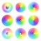 Set of abstract colorful spectrum wheels. Colorful rainbow spirograph circles.