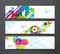 Set of abstract colorful splash, toothed wheels and arrows