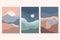 Set of abstract contemporary aesthetic backgrounds landscapes with sunrise, sunset, night. Earth tones, pastel colors.