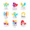 Set of abstract emblems with ribbons, humans and hands. Logos for medical centers. For invitation, charitable fund or