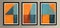 A set of abstract geometric art canvases with dark orange and turquoise colors. Vintage poster design