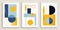 A set of abstract geometric canvases in yellow and blue colors, creative minimalism, hand drawn style