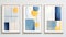 A set of abstract geometric canvases in yellow and blue colors, creative minimalism, hand drawn style
