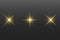 Set of abstract glowing stars isolated on a transparent dark background. Golden glare. Christmas elements. Light effect. Vector