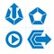 Set of abstract icons, play sign, special arrow. Vector push but