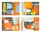 Set of abstract kitchen designs. Cooking tools and appliances for food preparation.