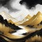 Set of abstract landscapes art gold black and white concept