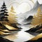 Set of abstract landscapes art gold black and white concept