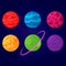 Set of abstract planets. Vector cartoon illustrations. Isolated objects.