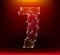 Set of abstract poly luxury glass number character 7 seven slash by sword with red color background.   illustration eps10