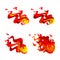 Set of abstract red fireballs, falling meteors with tongues of flames, cosmic celestial body, projectiles or cannonballs