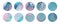 Set of abstract round stickers with blue and pink marble textures. Collection aesthetic ig highlight stories covers