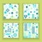 Set Abstract seamless patterns in postmodern Memphis Style blue green on White