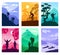 Set of abstract travel posters with people silhouettes. Tourism banner collection