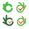 Set of abstract vector okay signs. Green and pink collection of gesture symbols. Logo set. Check icons. Tick images.