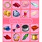 A set of accessories for sewing. Sketch for holiday stickers, cards or party invitation. Stylish poster with objects for