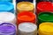 Set of acrylic paints for dyeing fabrics.