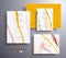 Set of acrylic wedding invitations with stone texture. Agate vector cards with marble effect and swirling paints, yellow
