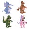 Set Actors in animal Elephant, Wolf, Dinosaur, Unicorn costume. Theme party, Birthday kid, children animator