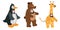 Set Actors in animal Penguin, Bear, Giraffe costume. Theme party, Birthday kid, children animator, entertainer wearing