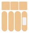 Set of Adhesive, flexible, fabric plaster. Medical bandage in different shape - straight, square, rectangular. Vector illustration