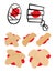 Set of Adhesive plaster and bandage with red blood puddle. Medical equipment in different shapes. Vector illustration o