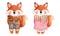 Set of adorable autumn foxes illustrations.Watercolor clipart of a cute foxes in an colorful autumn costume