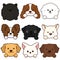 Set of adorable dogs\\\' faces with outlines with front paws