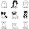 Set of adorable dogs sitting in front view with only outlines