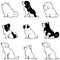 Set of adorable dogs sitting in side view illustrations with only outlines