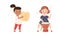 Set of adorable kids playing musical instruments. Cute girls playing cymbals and drum percussion instruments cartoon