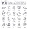 Set of adorable pets thin line icons, pictograms.