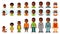 Set of african american ethnic people generations avatars at different ages