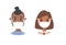 Set of African American male and female characters. Cartoon style masked people icons. Isolated guys avatars. Flat illustration