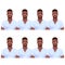 Set of African American man`s emotions.