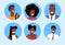 Set african american man woman avatar happy face profile male female cartoon character portrait collection flat