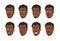 Set of African-American men's faces with different expressions. Vector flat design