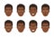 Set of African-American men's faces with different expressions. Vector flat design